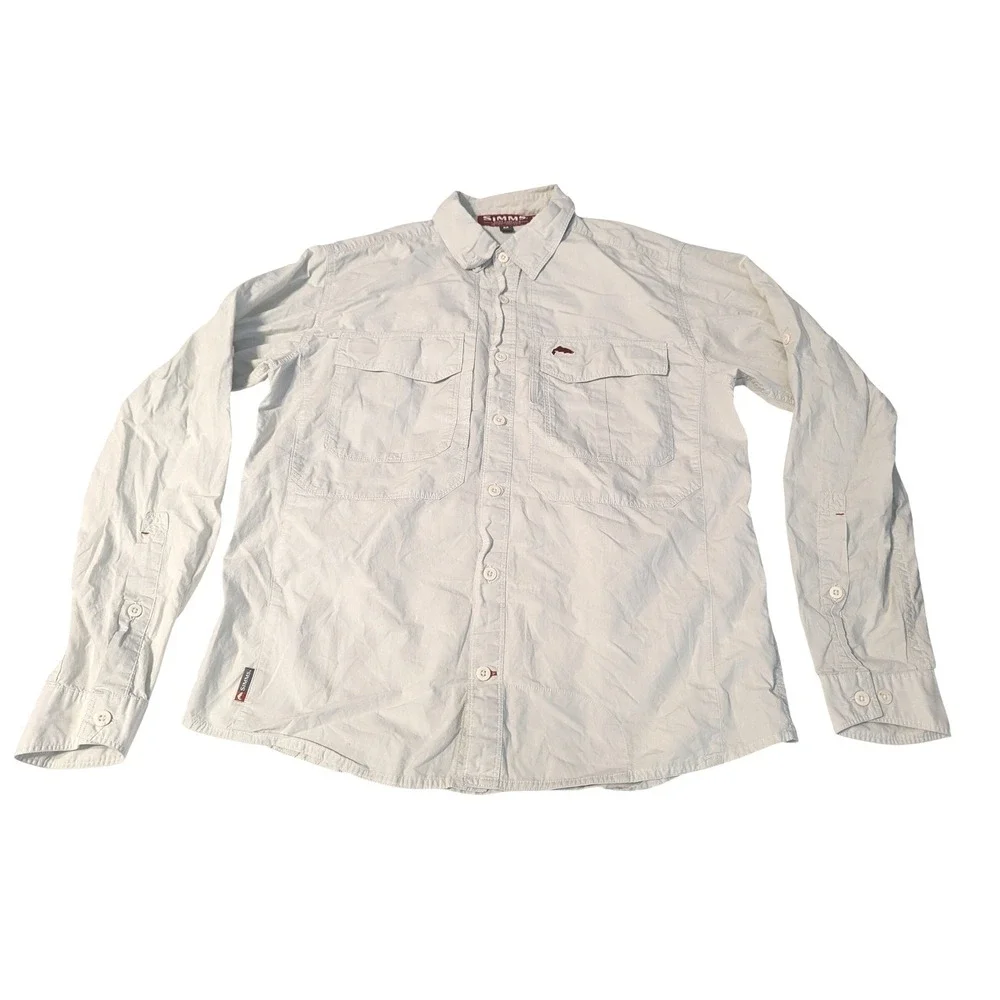 Simms‎ Fishing Products Mens Medium Off-White Long Sleeve Vented Cotton Shirt